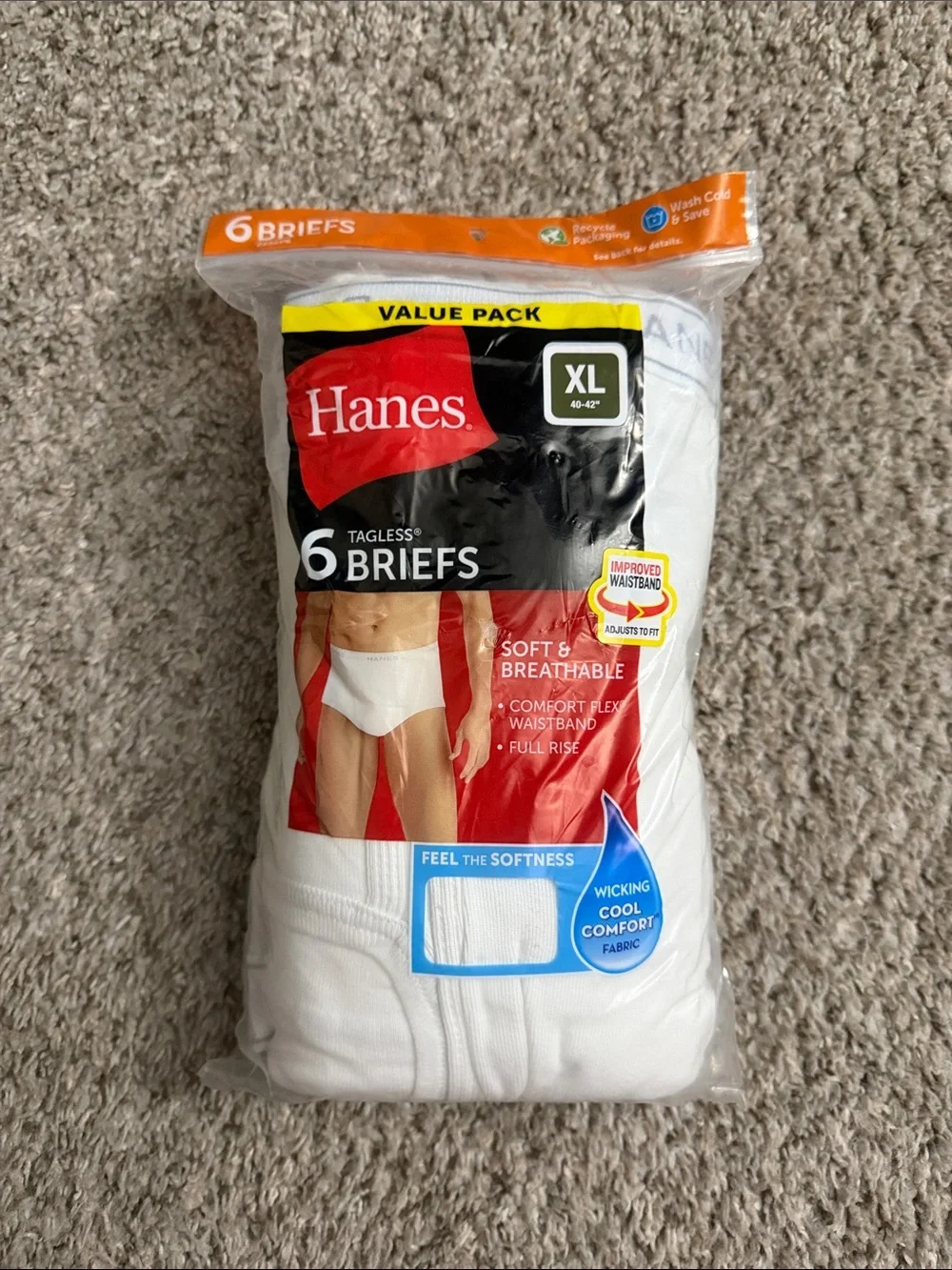 NWT Hanes White Men's Tagless Briefs 6pk - XL